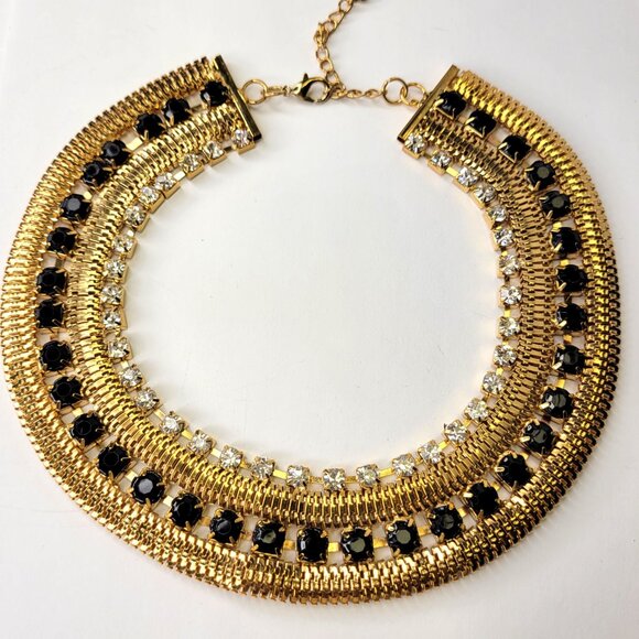 Gold and Black Choker Necklace BRIDAL Necklace - Picture 2 of 10